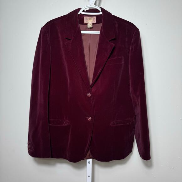 Vintage Butterfly Prestige Burgundy Velvet Blazer Cotton Jacket 70s Style Med - Picture 1 of 9